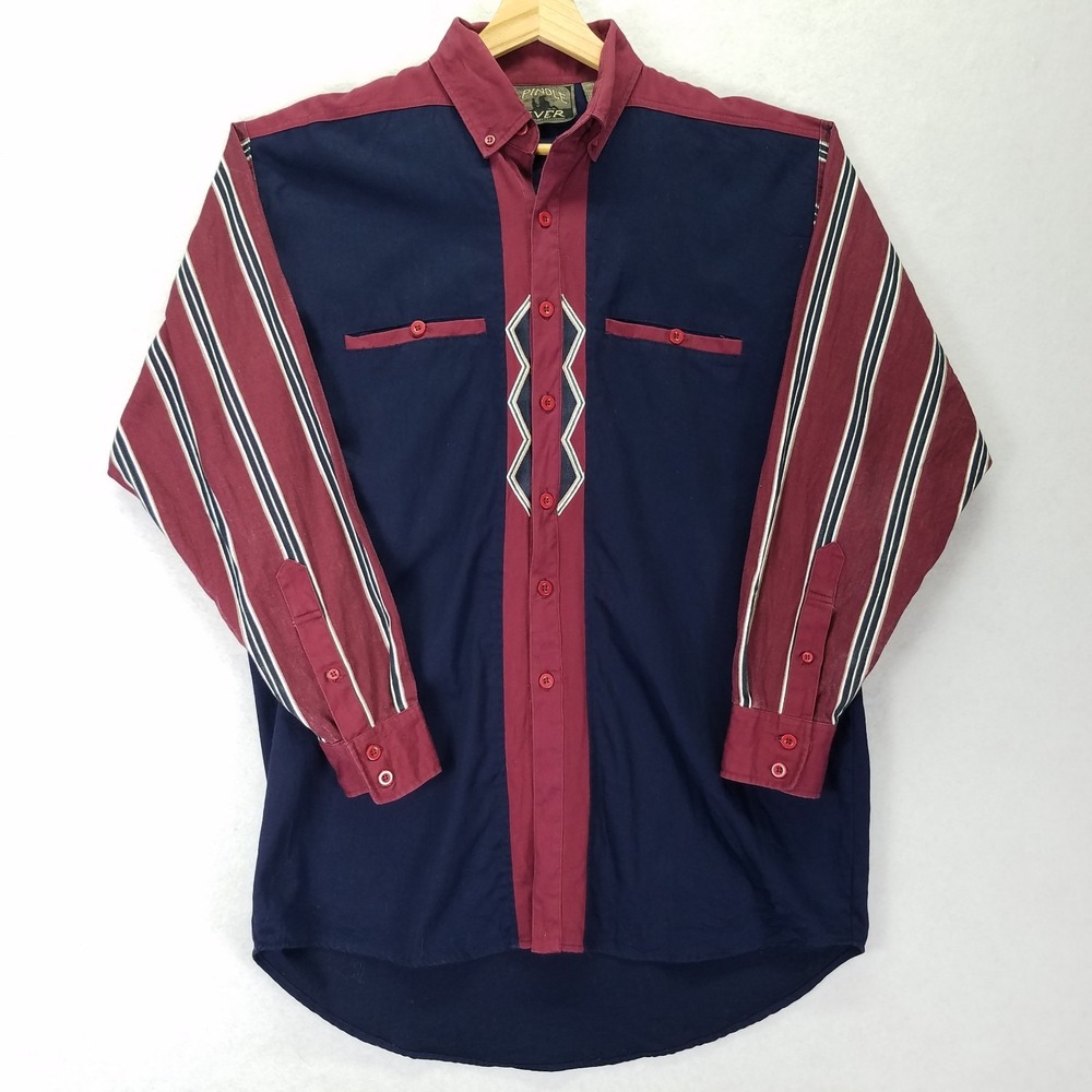 Vtg 90s Spindle River Classics Men's M Western Colorblock Stripe Cowboy Shirt